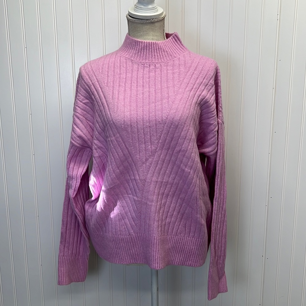 Sophie Rue Pink Mock Neck Contrasting Knit  Loose Fit‎ Sweater Sz XL
